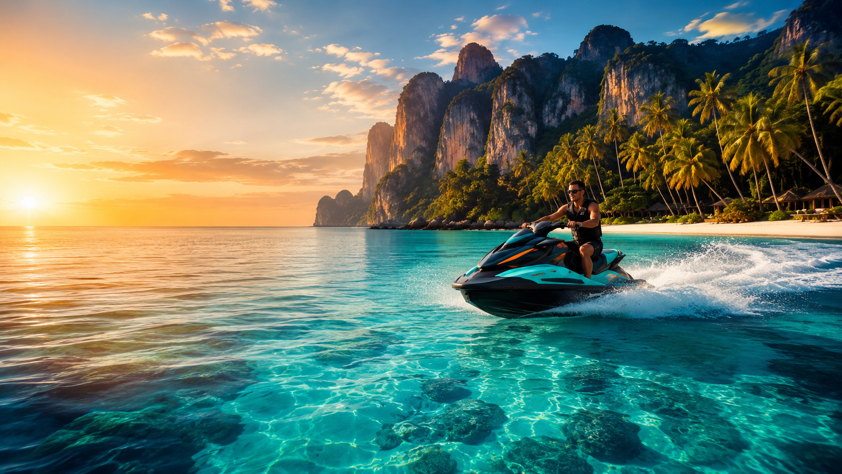Turquoise Caribbean water perfect for jet skiing in Cancún.