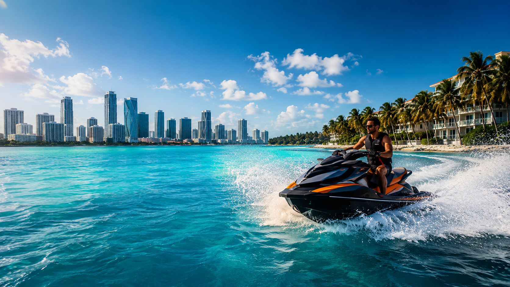 Jet ski along the Mediterranean coast near Barcelona.